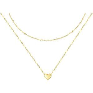 Heart Necklace for Women, 14K Gold Plated Layered Tiny Puffy Heart Pendant